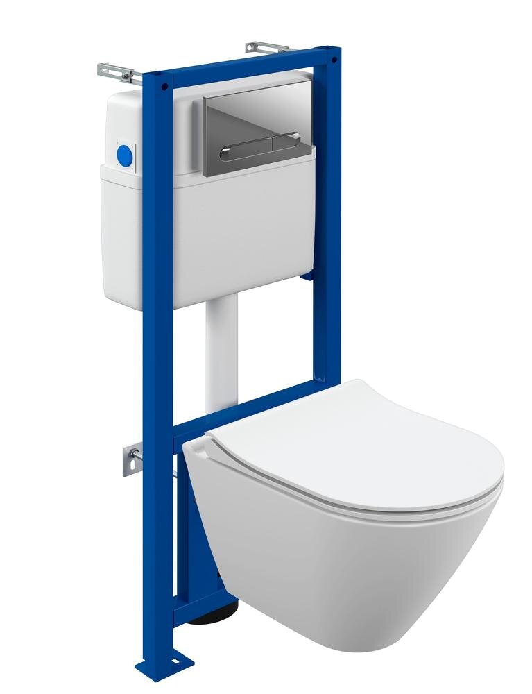 Изображение товара Инсталляция Cersanit Link pro A68269, с безободковым унитазом City Smart, сиденье микролифт, белый, клавиша Estetica хром