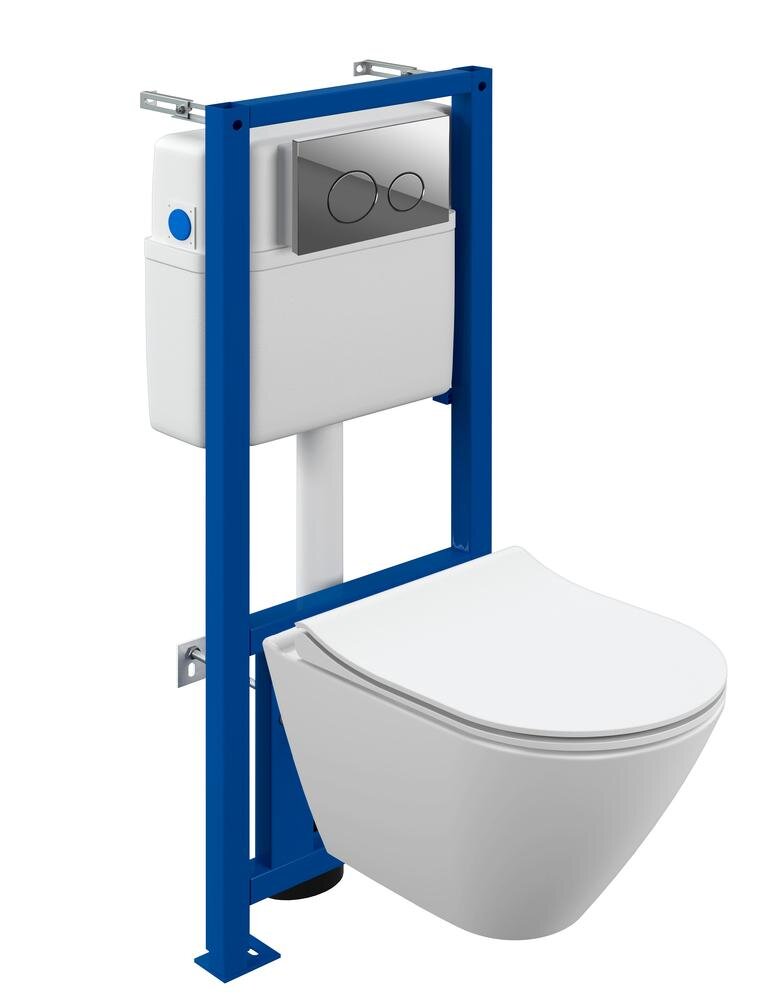 Изображение товара Инсталляция Cersanit Link pro A68306, с безободковым унитазом City Smart, сиденье микролифт, белый, клавиша Twins хром