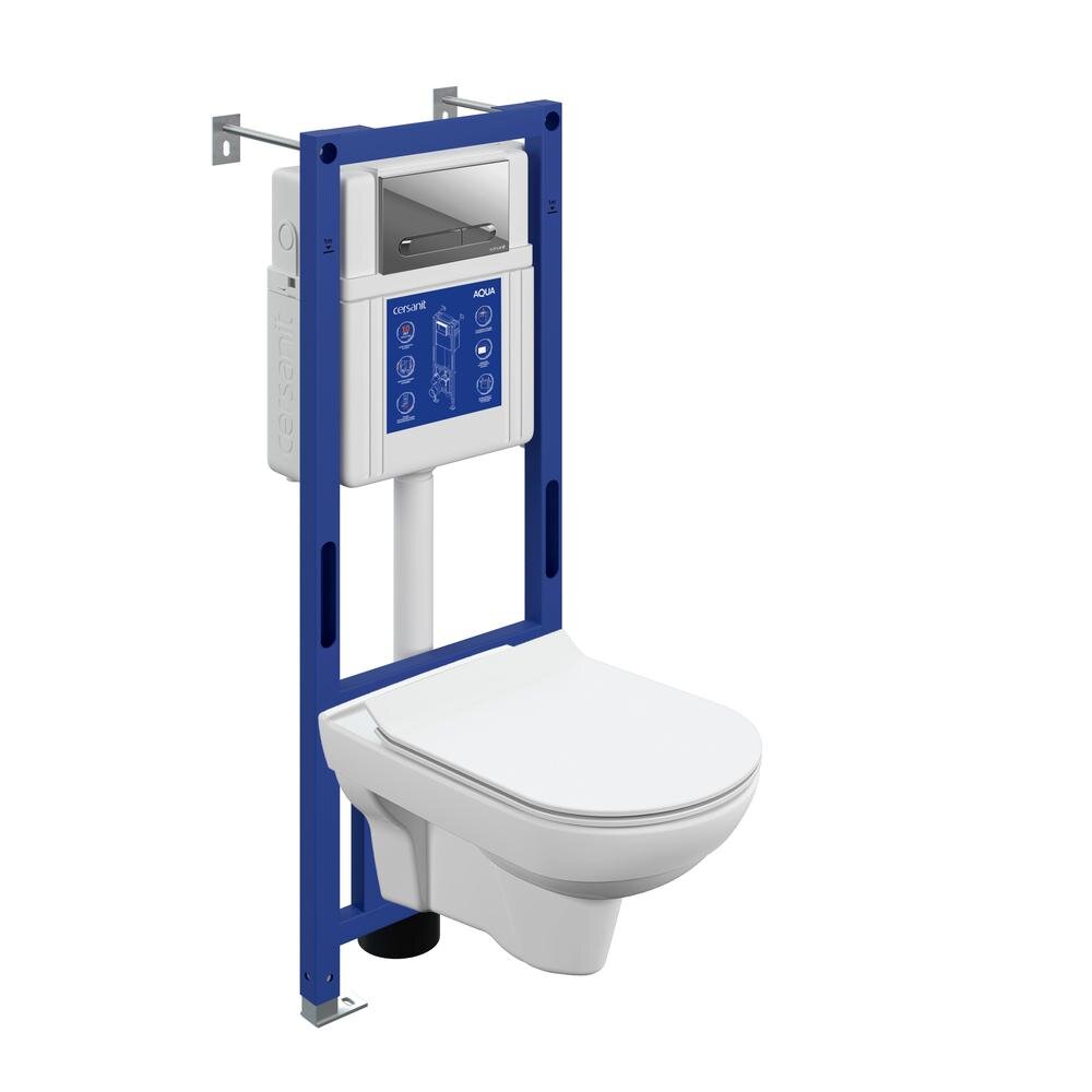 Изображение товара Инсталляция Cersanit Aqua 40 Smart M A69331, с безободковым унитазом City Clean, сиденье микролифт, белый, клавиша Estetica хром