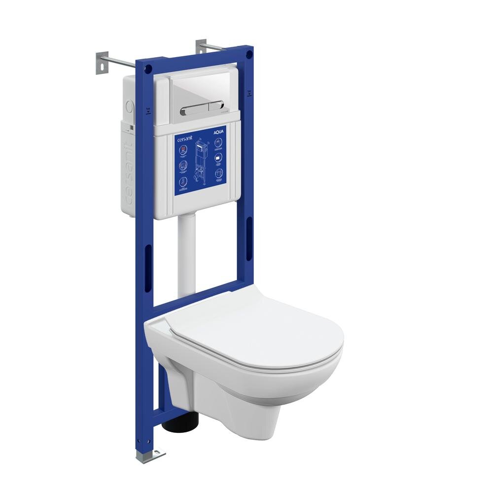 Изображение товара Инсталляция Cersanit Aqua 40 Smart M A69313, с безободковым унитазом City Clean, сиденье микролифт, белый, клавиша Estetica белый/хром