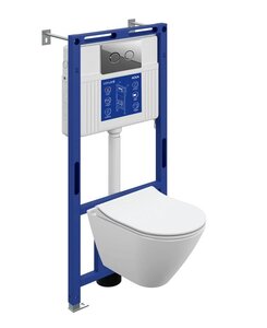 Изображение товара Инсталляция Cersanit Aqua 50 Prime P A69325, с безободковым унитазом City Smart, сиденье микролифт, белый, клавиша Accento Circle хром