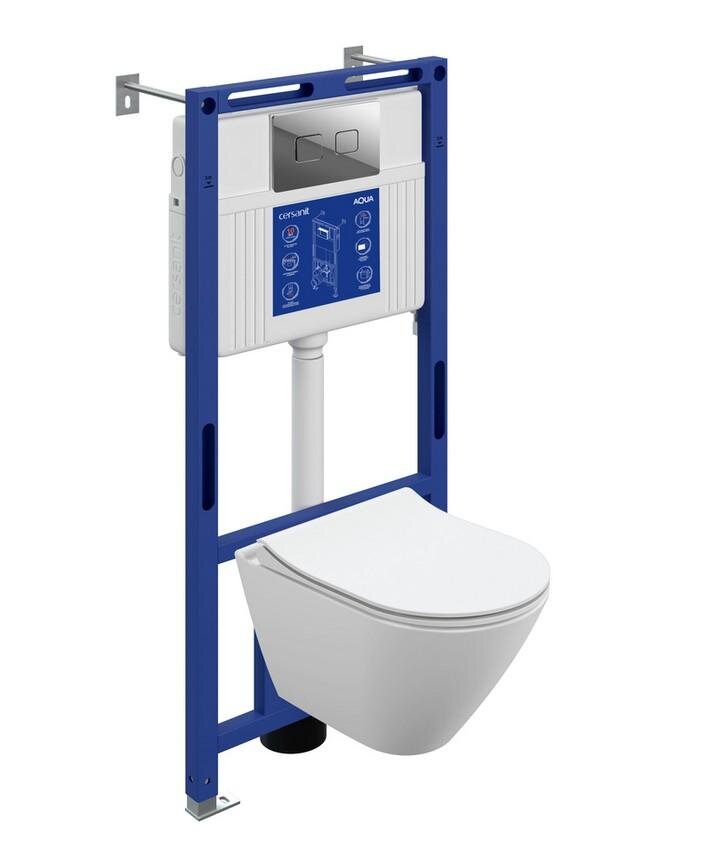Изображение товара Инсталляция Cersanit Aqua 50 Prime P A69326, с безободковым унитазом City Smart, сиденье микролифт, белый, клавиша Accento Square хром Изображение товара Инсталляция Cersanit Aqua 50 Prime P A69326, с безободковым унитазом City Smart, сиденье микролифт, белый, клавиша Accento Square хром