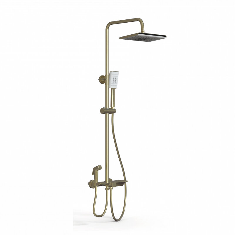 Изображение товара Душевая система Wonzon & Woghand WW-B3310-BG, с термостатом, с гигиеническим душем, PVD-покрытие, цвет золото брашированное