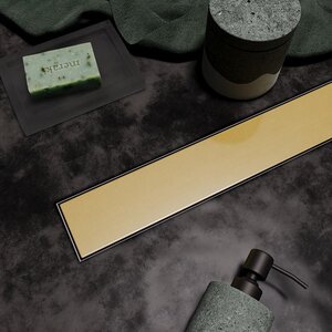 Изображение товара Дренажный канал Veconi Stesso VS900G, 90 см, решетка под плитку, золото брашинг