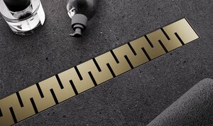 Изображение товара Дренажный канал Veconi Stesso Line VSL900G 90 см, золото брашинг, перфорированная решетка