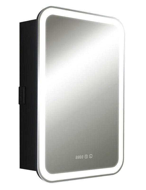Изображение товара Зеркальный шкаф Silver Mirrors Фиджи BLACK 4.2 LED-00002725, 60 см, LED подсветка, выключатель сенсорный, часы, чёрный
