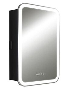 Изображение товара Зеркальный шкаф Silver Mirrors Фиджи BLACK 4.2 LED-00002725, 60 см, LED подсветка, выключатель сенсорный, часы, чёрный