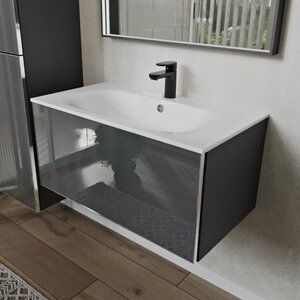 Изображение товара Тумба с раковиной Terminus Vega VEG10801701601OSL, 80 см, подвесная, цвет графит Изображение товара Тумба с раковиной Terminus Vega VEG10801701601OSL, 80 см, подвесная, цвет графит