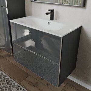 Изображение товара Тумба с раковиной Terminus Vega VEG10802701601OSL, 80 см, подвесная, цвет графит