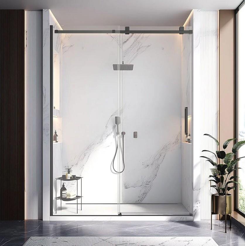 Изображение товара Душевая дверь Veconi Vianno VN75B 120 см, стекло прозрачное, профиль черный матовый
