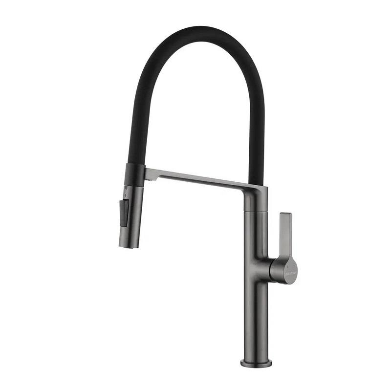 Изображение товара Смеситель Paulmark Barrel Ba214029-GM для кухонной мойки, с гибким изливом, PVD вороненая сталь Изображение товара Смеситель Paulmark Barrel Ba214029-GM для кухонной мойки, с гибким изливом, PVD вороненая сталь
