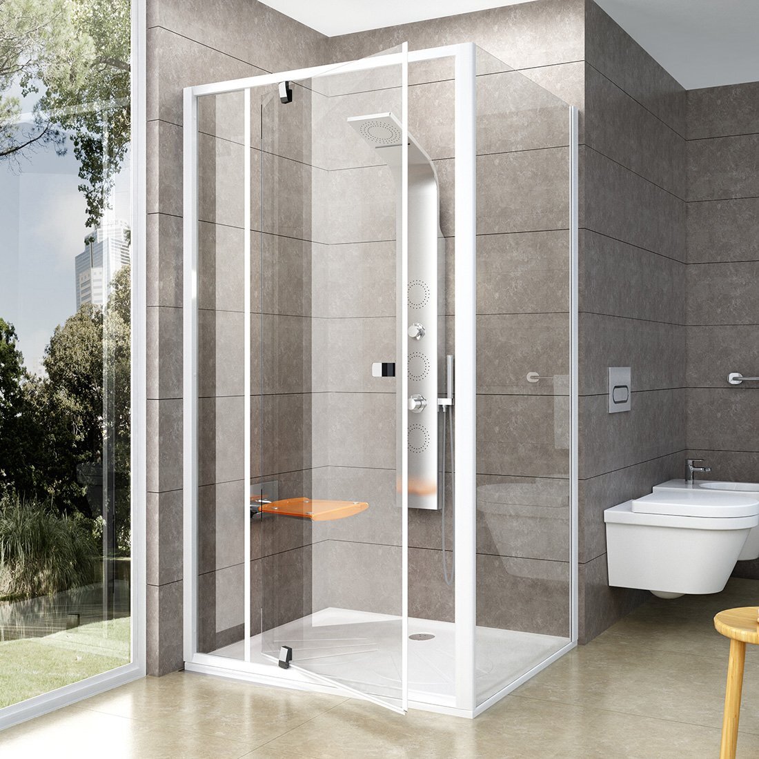 Изображение товара Душевой уголок Ravak Pivot PDOP2+PPS 110x100 см с распашной дверью и прозрачным стеклом
