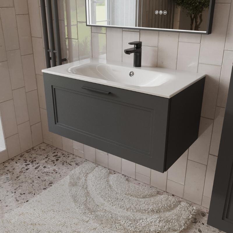 Изображение товара Тумба с раковиной Terminus Classik CLA10801701601O, 80 см, подвесная, цвет графит