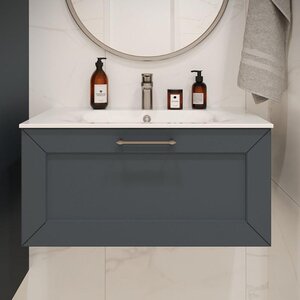 Изображение товара Тумба с раковиной Terminus Victoria подвесная 80 см серый шелк