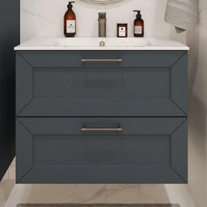 Изображение товара Тумба с раковиной Terminus Victoria VIC10802703101O, 80 см, подвесная, цвет серый шелк