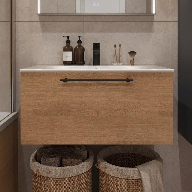 Изображение товара Тумба с раковиной Terminus Venta VEN10801300001O, 80 см, подвесная, цвет шпон/дуб
