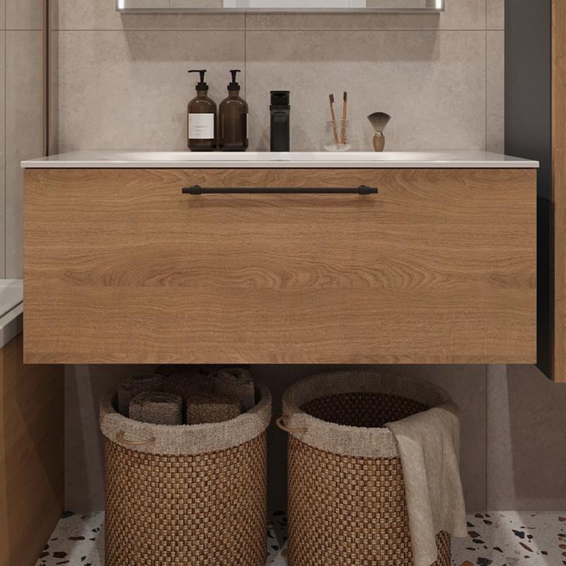 Изображение товара Тумба с раковиной Terminus Venta VEN101001300001O, 100 см, подвесная, цвет шпон/дуб