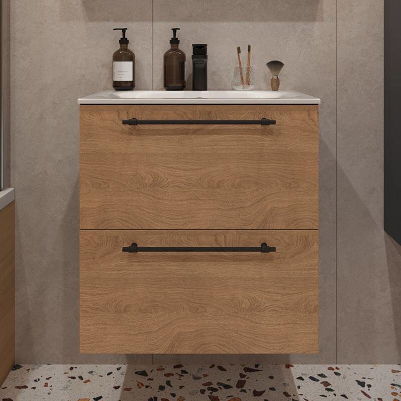 Изображение товара Тумба с раковиной Terminus Venta VEN10602300001O, 60 см, подвесная, цвет шпон/дуб