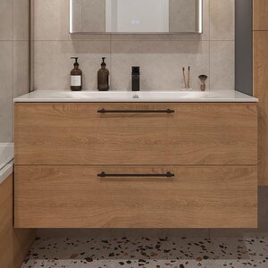 Изображение товара Тумба с раковиной Terminus Venta 100 см подвесная шпон дуб