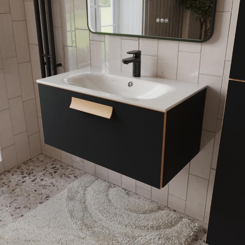 Изображение товара Тумба с раковиной Terminus Noto NOT10801099901O, 80 см, подвесная, цвет черный