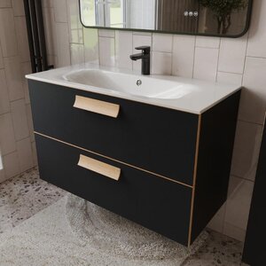 Изображение товара Тумба с раковиной Terminus Noto NOT101002099901O, 100 см, подвесная, цвет черный