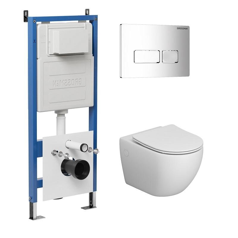 Изображение товара Унитаз подвесной Grossman Pragma 97.4411SQ.03.100 с инсталляцией 900.K31.01.000 и безободковый GR-4 Изображение товара Унитаз подвесной Grossman Pragma 97.4411SQ.03.100 с инсталляцией 900.K31.01.000 и безободковый GR-4