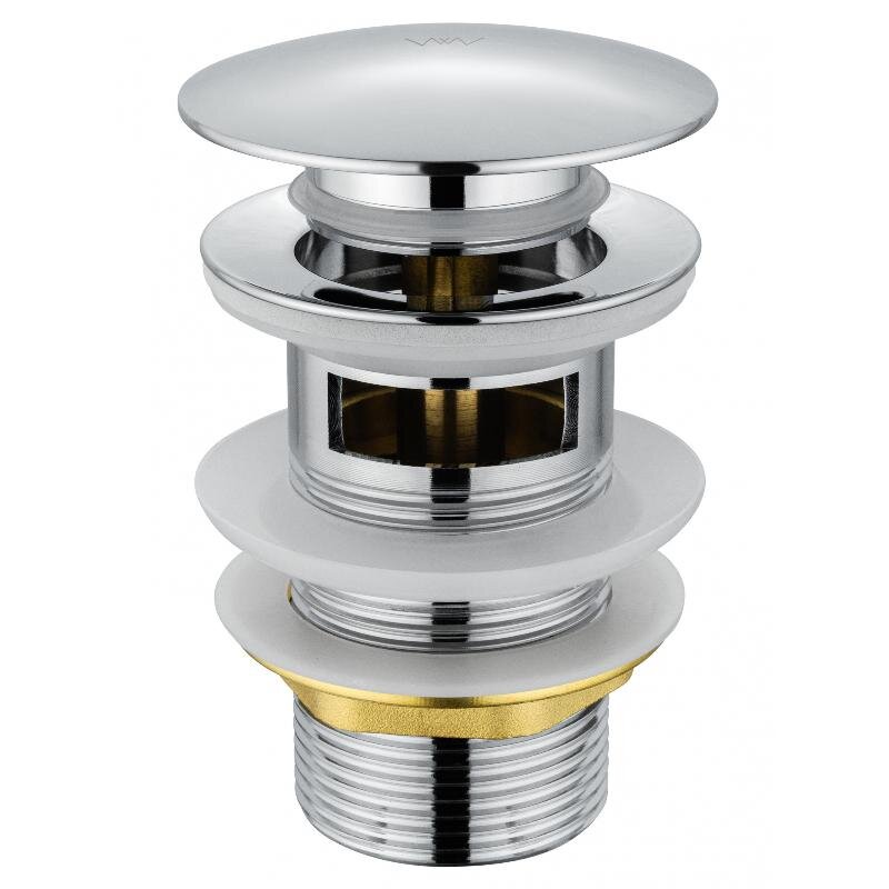 Изображение товара Донный клапан для раковины Wonzon & Woghand WW-88SS01-CR, с переливом, клик-клак, цвет хром