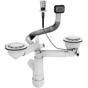 Изображение товара Двойной сифон с переливом и клапаном-автоматом Alveus 1123353, натуральная сталь