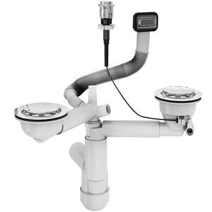 Изображение товара Двойной сифон с переливом и клапаном-автоматом Alveus 1123355, натуральная сталь