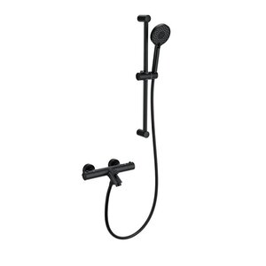 Изображение товара Смеситель для ванны и душа Wonzon & Woghand WW-C2002-A-MB, термостатический, с душевым гарнитуром, цвет черный матовый