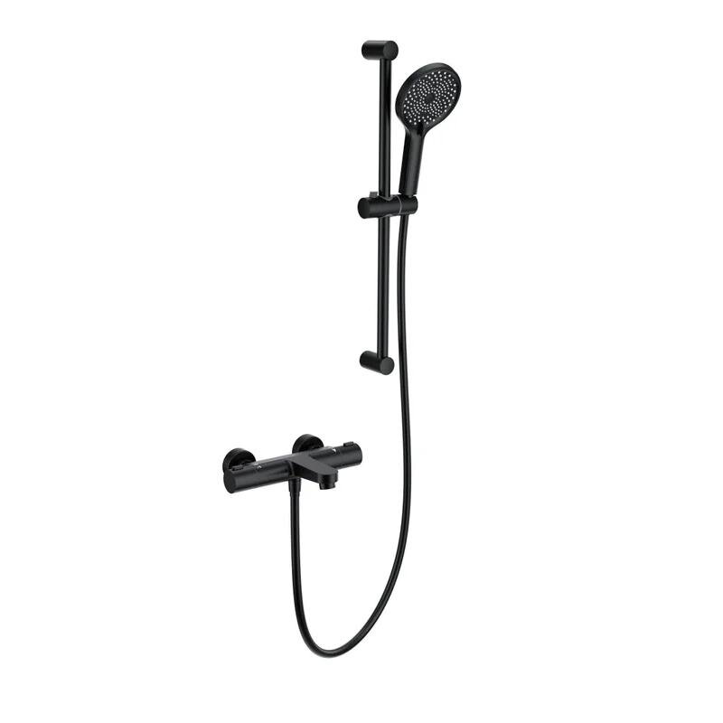 Изображение товара Термостатический смеситель для ванны и душа с душевым гарнитуром черный матовый