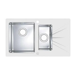 Изображение товара Мойка кухонная Alveus Karat 20 1123804/1123805, 86 х 50 см, левая/правая, нержавеющая сталь/белое стекло