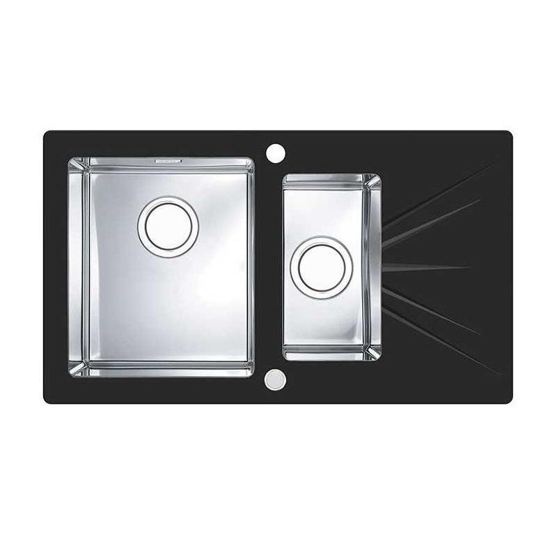 Изображение товара Мойка Alveus Karat 20 1123806/1123807 - 86x50 см, нержавеющая сталь/черное стекло, 2 чаши, врезная Изображение товара Мойка Alveus Karat 20 1123806/1123807 - 86x50 см, нержавеющая сталь/черное стекло, 2 чаши, врезная