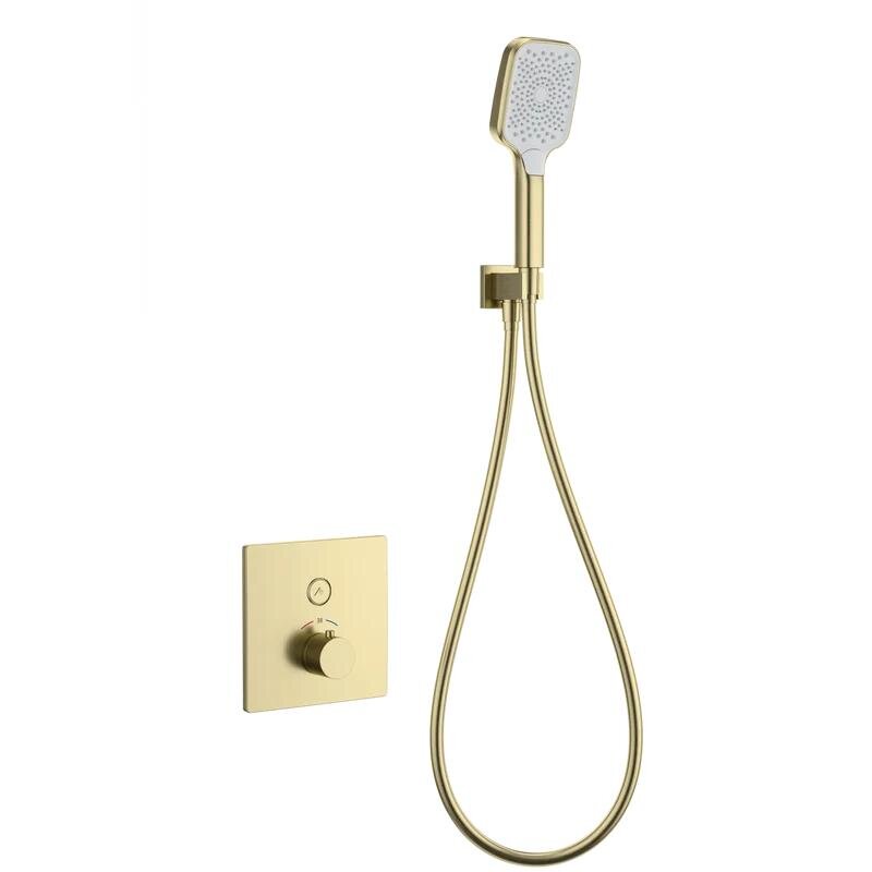 Изображение товара Смеситель Wonzon & Woghand WW-D1017-B-BG термостатический с душевым гарнитуром, золото брашированно