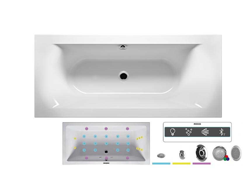 Изображение товара Ванна Riho Lima JOY 160x70 см с гидромассажем, Bluetooth, подсветка Изображение товара Ванна Riho Lima JOY 160x70 см с гидромассажем, Bluetooth, подсветка