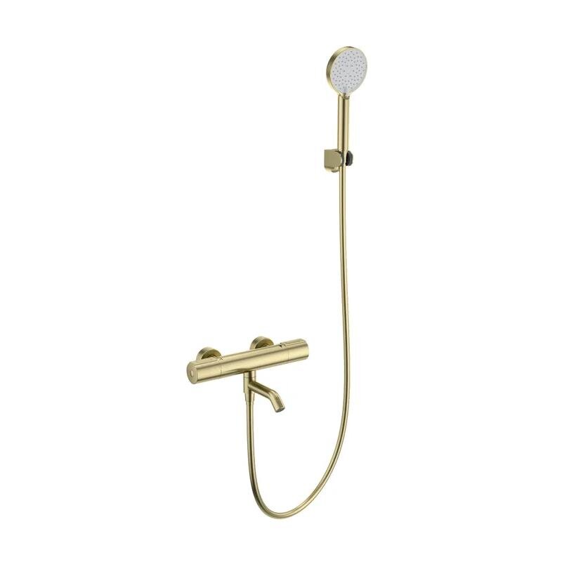 Изображение товара Смеситель для ванны и душа Wonzon & Woghand Inn WW-A2006-A1-BG, термостатический, с душевым гарнитуром, PVD золото брашированное