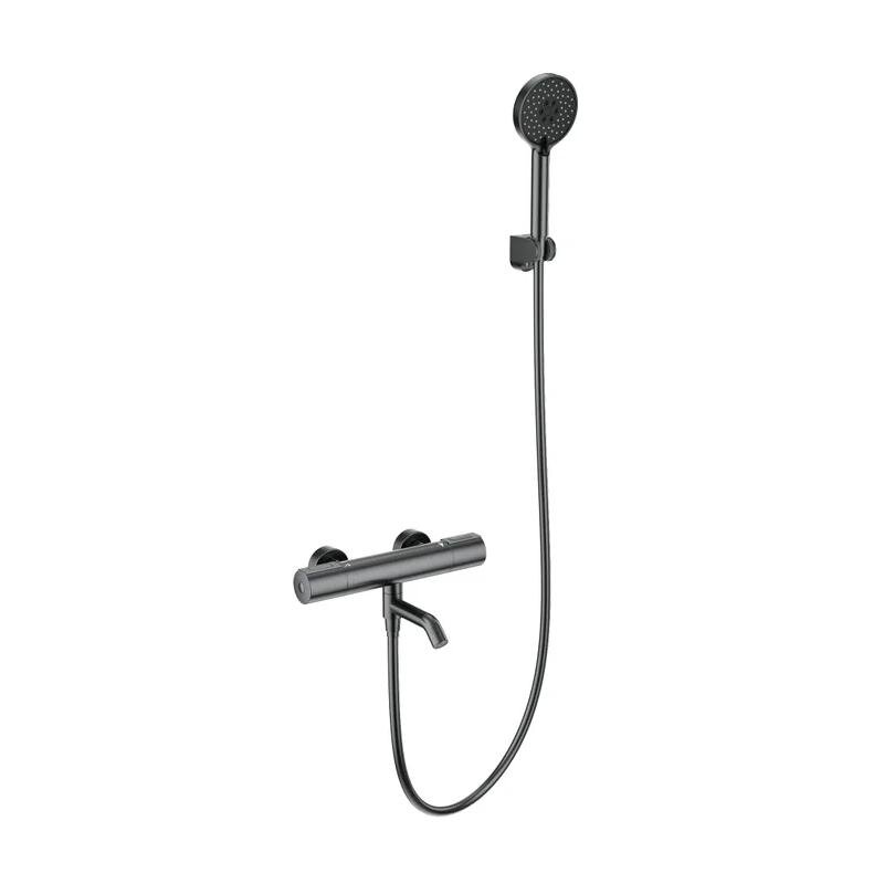 Изображение товара Смеситель для ванны и душа Wonzon & Woghand Inn WW-A2006-A1-BGG, термостатический, с душевым гарнитуром, PVD темный графит