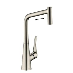 Изображение товара Смеситель Hansgrohe Metris M71 с вытяжным изливом, матовая сталь Изображение товара Смеситель Hansgrohe Metris M71 с вытяжным изливом, матовая сталь