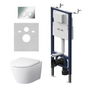 Изображение товара Комплект IS90151.851900: Инсталляция Am.Pm PrimeFit, с подвесным безободковым унитазом Am.Pm X-Joy, белый, крышка микролифт, смыв торнадо, клавиша смыва хром 