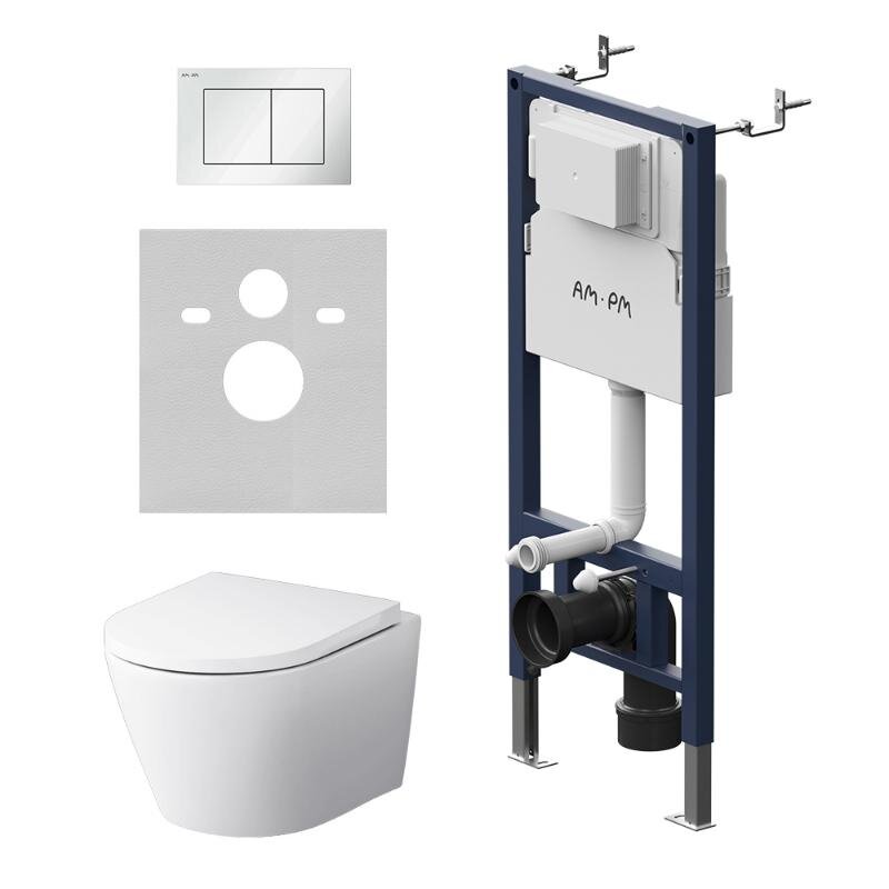 Изображение товара Инсталляция Am.Pm PrimeFit с подвесным унитазом X-Joy, белая, торнадо