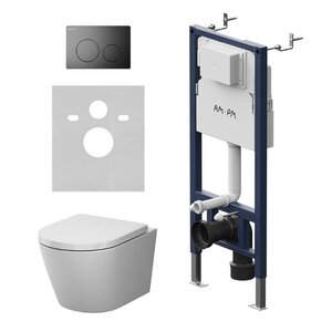 Изображение товара Комплект IS90138.851900: Инсталляция Am.Pm PrimeFit, с подвесным безободковым унитазом Am.Pm X-Joy, белый, крышка микролифт, смыв торнадо, клавиша смыва черная матовая