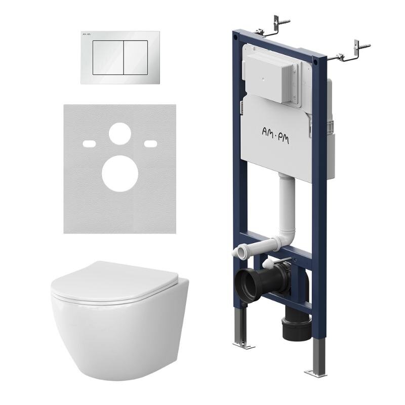 Изображение товара Комплект инсталляции с подвесным унитазом Am.Pm Like AquaSpin 2.0 безободковый 1130 мм Германия