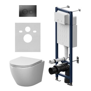 Изображение товара Комплект IS110138.801901: Инсталляция Am.Pm ErgoFit с подвесным безободковым унитазом Am.Pm Like AquaSpin 2.0, белый, смыв торнадо, сиденье микролифт, клавиша смыва черная матовая