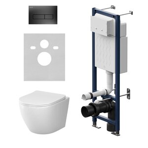 Изображение товара Комплект IS110338.801901: Инсталляция Am.Pm ErgoFit с подвесным безободковым унитазом Am.Pm Like AquaSpin 2.0, белый, смыв торнадо, сиденье микролифт, клавиша смыва черная матовая