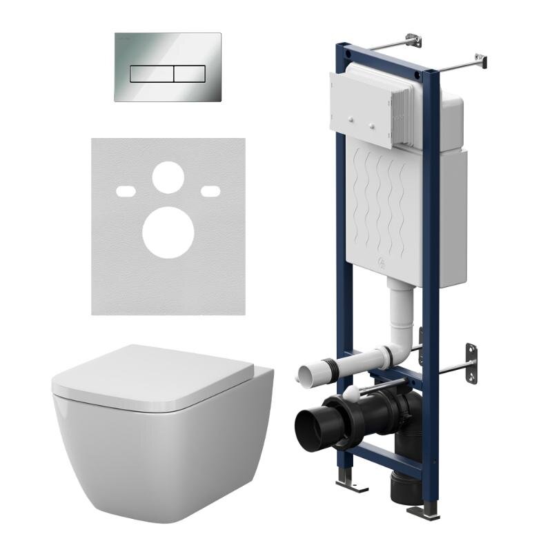 Изображение товара Инсталляция и подвесной унитаз Am.Pm Gem Aquaspin с торнадо, белый, хром