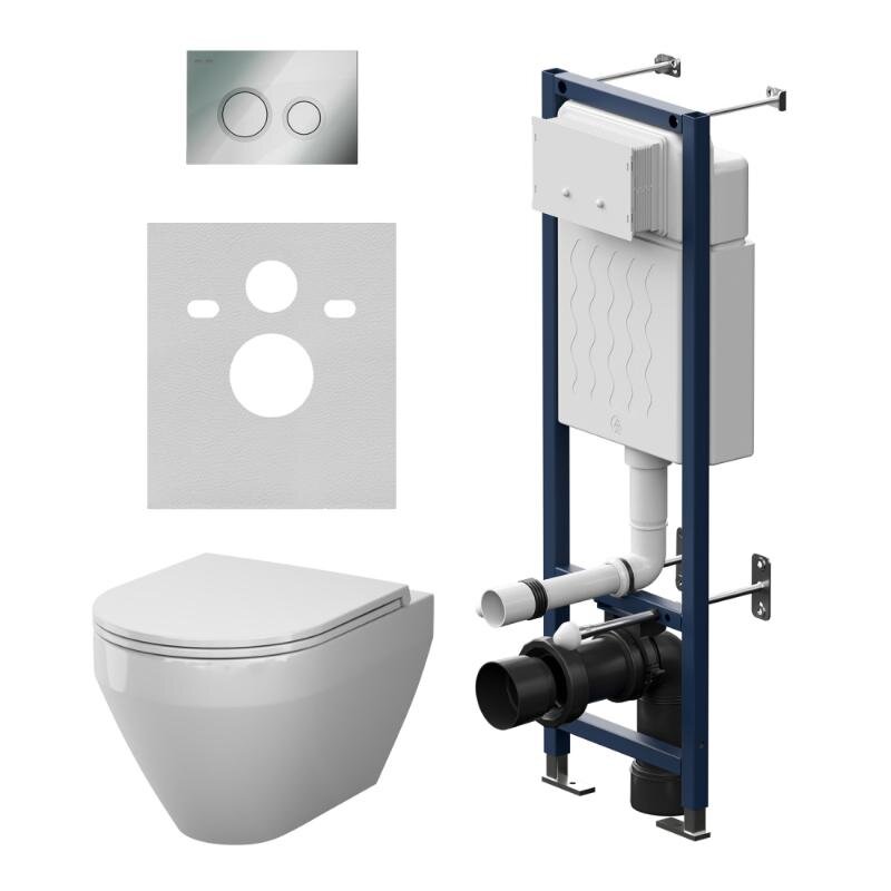 Изображение товара Комплект IS110151.701900: Инсталляция Am.Pm ErgoFit с подвесным безободковым унитазом Am.Pm Spirit V2.0 Aquaspin, белый, смыв торнадо, сиденье микролифт, клавиша смыва хром