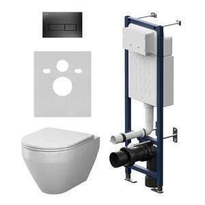 Изображение товара Комплект IS110338.701900: Инсталляция Am.Pm ErgoFit с подвесным безободковым унитазом Am.Pm Spirit V2.0 Aquaspin, белый, смыв торнадо, сиденье микролифт, клавиша смыва черная матовая