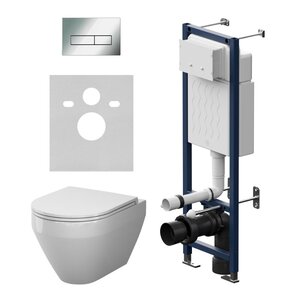 Изображение товара Комплект IS110351.701900: Инсталляция Am.Pm ErgoFit с подвесным безободковым унитазом Am.Pm Spirit V2.0 Aquaspin, белый, смыв торнадо, сиденье микролифт, клавиша смыва хром