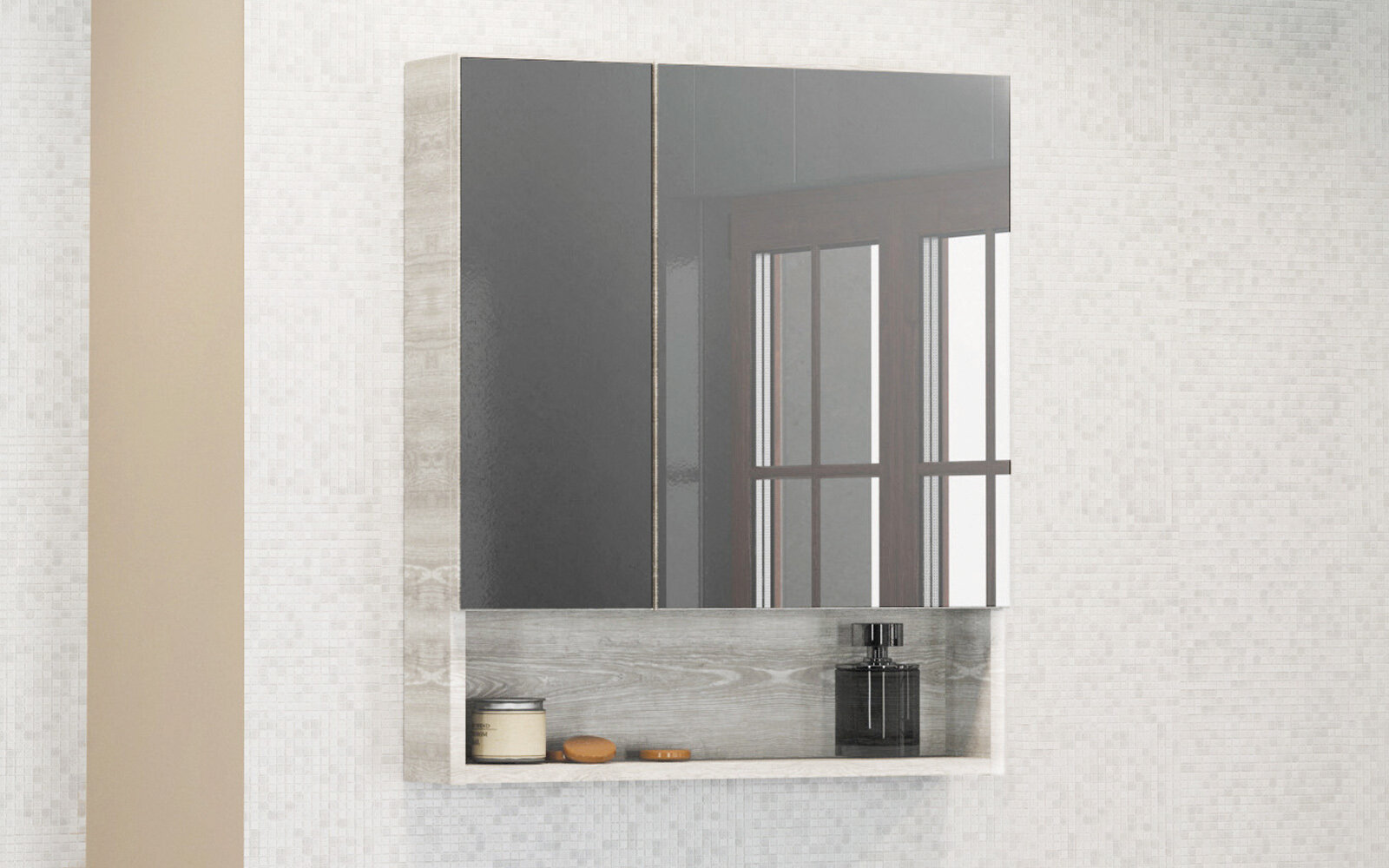 Изображение товара Зеркальный шкаф Comfortу Никосия 60 см бежевый с подсветкой