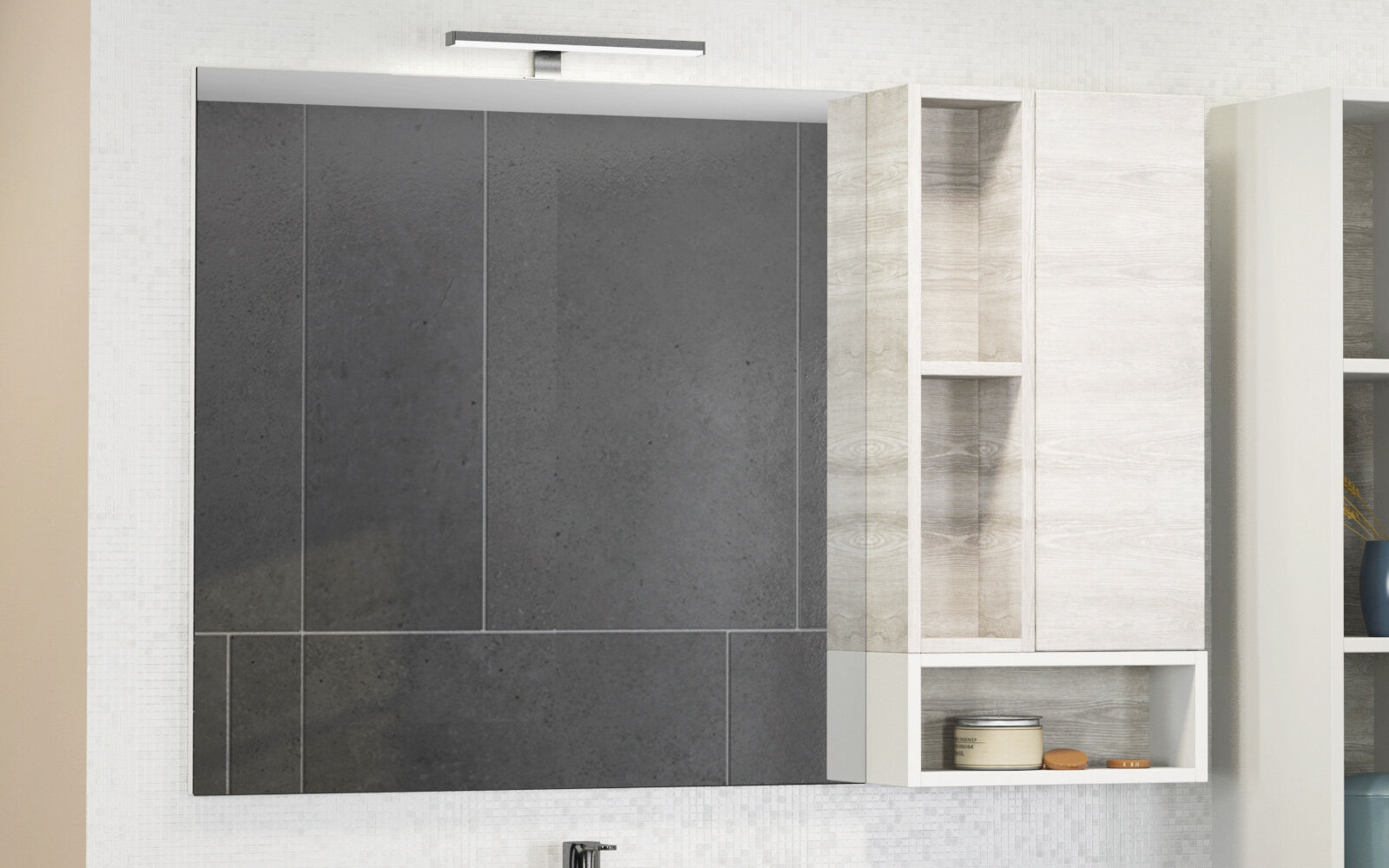 Изображение товара Зеркальный шкаф Comfortу Прага, 120 см, правый, дуб белый